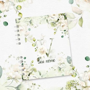 Imagem de Caderno A5 Floral Personalizado com Nome e Inicial, Caderno de Anotações sem Pauta, Caderneta Capa Dura, Caderno Espiral 96 Folhas para Estudos e Organização (V,SIMPLES)