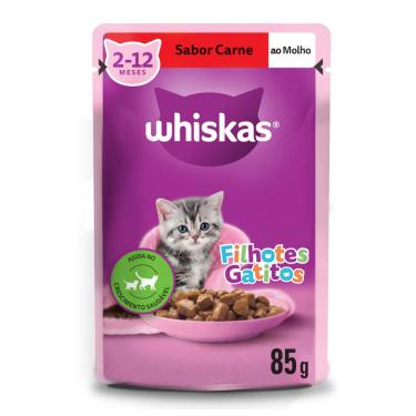 Imagem de Ração Úmida Whiskas Sachê Carne ao Molho para Gatos Filhotes 85 g