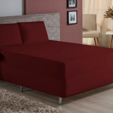 Imagem de Jogo De Cama Casal Nobre 3 Peças Luva De Box 55cm De Altura Malha 100% Algodão - Vinho