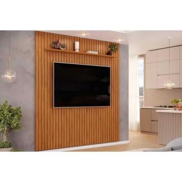 Imagem de Painel Quarto p/ TV até 65 Pol Pratic Ripado c/ 1 Prateleira 223x240cm