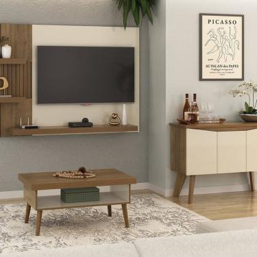 Imagem de Conjunto Sala de Estar Mesa de Centro Lucca e Buffet Oasis e Painel Chess Pinho/Off White