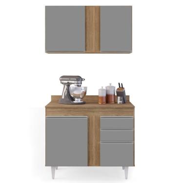 Imagem de Armário Aéreo Indiana E Balcão Gabinete 100cm Luziania Castanho-cinza - Lumil Móveis