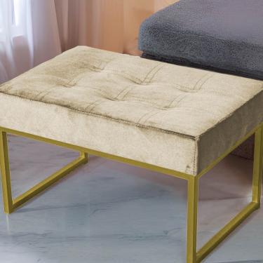 Imagem de Puff Retangular Karina Veludo Pés De Metal Reforçado Dourado Veludo Bege