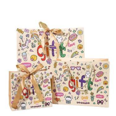 Imagem de Sacos de festa, papel de grafite de desenho animado com alça de fita, 