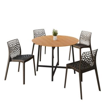 Imagem de Sala De Jantar Mesa 90cm 4 Cadeiras Gruvyer Estilo Moderno