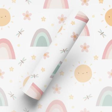 Imagem de Papel De Parede Adesivo Tema Arco Iris Floral E Sol Quarto - Bazar Dos