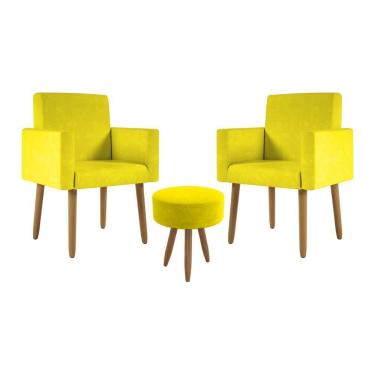 Imagem de Kit 2 Poltronas Cadeira Recepção Nina Com Puff Balaqui Decor Amarelo