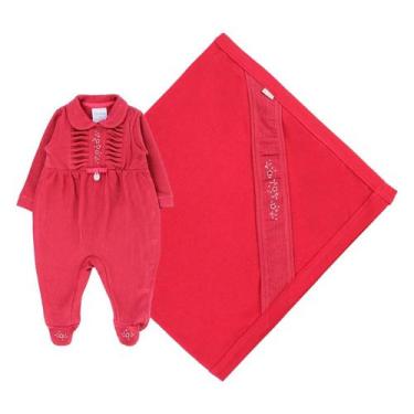 Imagem de Saída Maternidade Malha Bebê Menina Bordado Paraiso Rf 16158, Vermelho