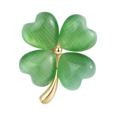 Imagem de Broche Unissex Feminino De Trevo De Quatro Folhas Com Strass E Cristai