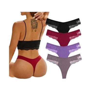 Imagem de Calcinhas G-string De Algodão Com Renda Para Mulheres 4PCS Lingerie Se