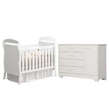 Imagem de Berço Americano Danny E Cômoda Infantil Zaki Branco Acetinado - Reller