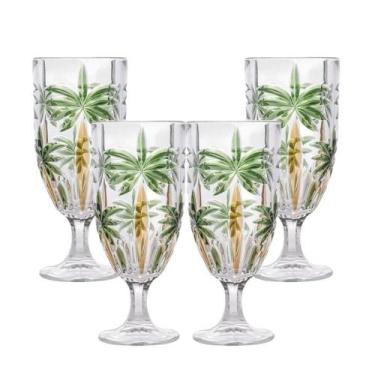 Imagem de Jogo 4 Taças De Cristal Palm Tree Coqueiro Para água Suco Wolff 450ml
