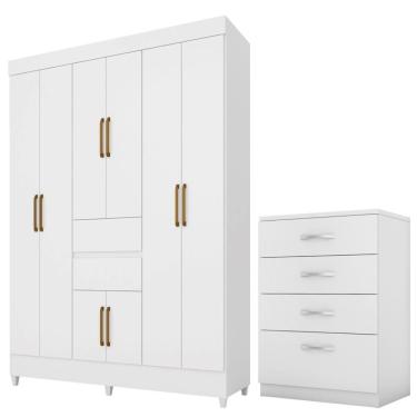 Imagem de Kit Guarda Roupa Casal 8 Portas com Cômoda Munique Astral MDP 162 cm Branco Demóbile