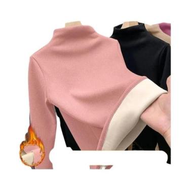 Imagem de Camiseta Térmica Feminina De Inverno Manga Longa Gola Alta Pulôver Bás