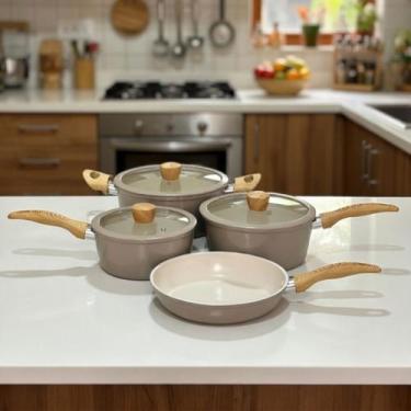 Imagem de Jogo de Panelas 4 Peças 1 Caçarola 2 Panelas 1 Frigideira - Casa das U