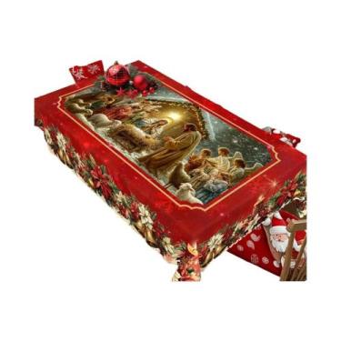 Imagem de Toalha De Mesa Vintage Estilo Fazenda Para Cenário De Natal Vermelho, 