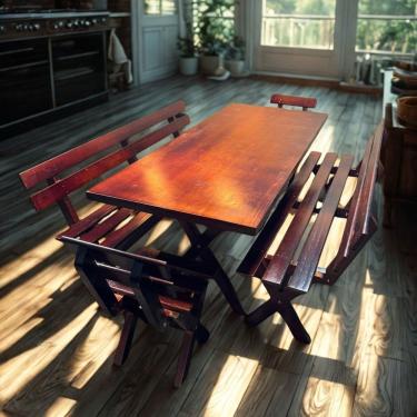 Imagem de Conjunto Mesa para Jardim com 4 Bancos Kit Churrasco Yescasa Imbuia