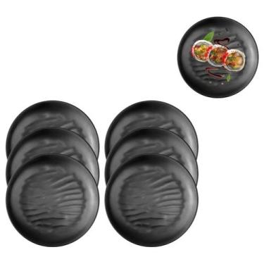 Imagem de 6 Pratos Raso Sushi Oriental Restaurante Japones Em Melamina Preto - R
