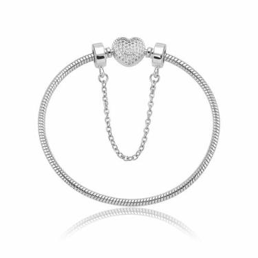 Imagem de Pulseira Fecho Coração Cravejada Com Trava Banhado a Prata 925 PULSEIR