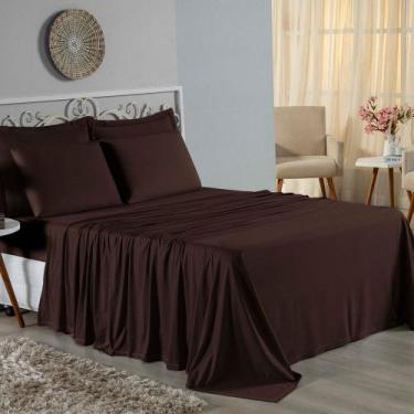 Imagem de Jogo de Cama Casal Viúva Nobre 4 Peças Malha 100% Algodão - Marrom - E