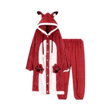 Imagem de Pijama Feminino De Pelúcia Com Capuz, Fantasia De Raposa Kigurumi, Rou
