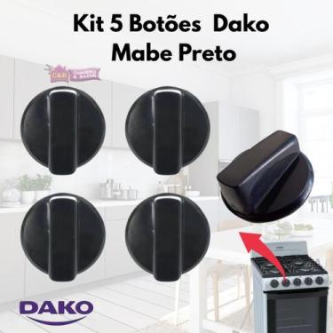 Imagem de Kit 5 Botões Manípulo Fogão Dako Modelo Mabe Preto