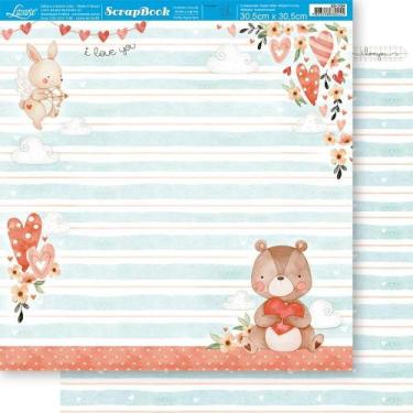 Imagem de Papel Scrapbook Dupla Face Ursinho Amor e Listras Sd-1184 30,5x30,5cm 