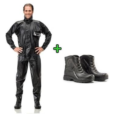 Imagem de Capa De Chuva Pvc Com Gola E Bolso + Bota Pantaneiro, CAPA M - BOTA 35