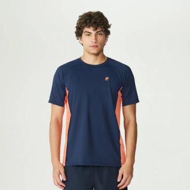 Imagem de Camiseta Fila Grid Match Azul Marinho e Laranja, M