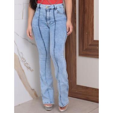 Imagem de Faraya Jeans Calça Flare Clara Marmorizada com Nervura/costura na pern