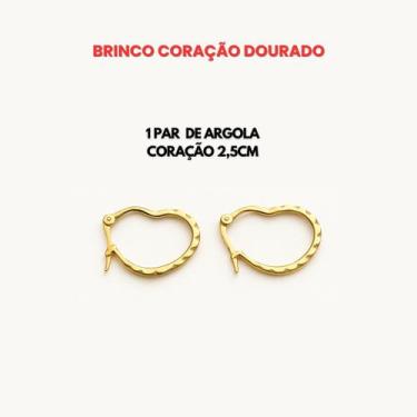 Imagem de Brinco Feminino Argola de Aço Lisa Coração Inoxidável Antialérgico Dou