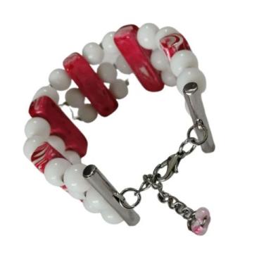 Imagem de Bracelete Feminino Grande Rosa e Branco - VOCÊ PODE Bijuterias