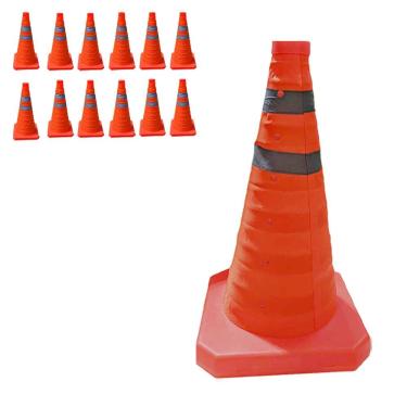 Imagem de Kit 13 Cones Retráteis SU-CONE1-1 Dobráveis 70cm com Faixas Refletivas Laranja Economia Solar
