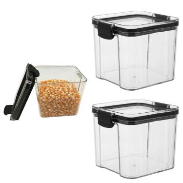 Imagem de Kit 2 Potes Herméticos MC11071 Organizador Acrílico Tampa com Trava Multiuso Cozinha Transparente AB Mídia