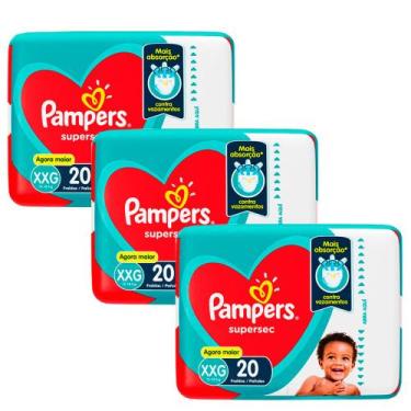 Imagem de Kit 3 Fraldas Pampers Supersec Pacotão Econômico XXG - 60 Tiras