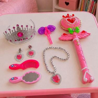 Imagem de Kit Brinquedo Princesa Coroa Varinha LED e Musical Encantado Rosa
