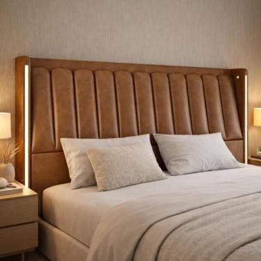Imagem de Cabeceira Cama Box Queen Estofada com LED 160cm Moan P05 material sint