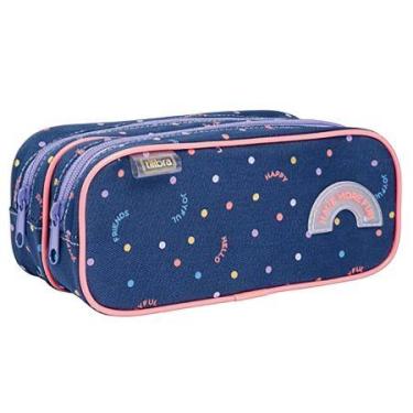 Imagem de Estojo escolar duplo com zíper - 336700 - Académie Dots Azul - Tilibra