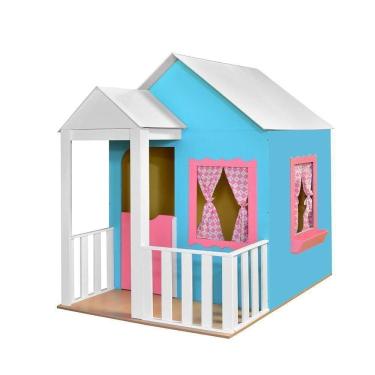 Imagem de Casinha de Brinquedo com Cercado L12 Azul-rosa em MDF para Ambiente Interno Gran Belo