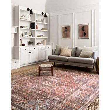 Imagem de Coleção Loloi Loren Tapete de área persa impresso vintage 3,5 a 6,5 polegadas x 3,5 a 6,5 polegadas quadrado tijolo/meia-noite