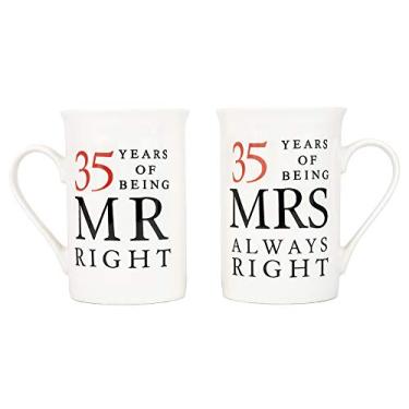 Imagem de Haysoms Conjunto de canecas de cerâmica Ivory 35th Anniversary Mr Right & Mrs Always Right Conjunto de presente atencioso e exclusivo ideia de presente segura para lava-louças e micro-ondas