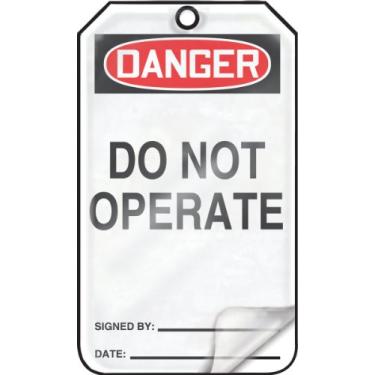 Imagem de Accuform Etiqueta de segurança autolaminada MDT112LCP, Legend"DANGER DO NOT OPERATE", 14,6 cm de comprimento x 8,25 cm de largura x 0 cm de espessura, PF-Cardstock, vermelho/preto sobre branco (pacote com 25)