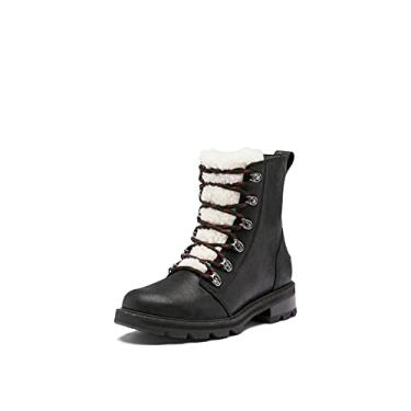 Imagem de Sorel Bota de chuva feminina Lennox Lace Cozy — Botas de camurça impermeáveis, Preto, vermelho noturno, 37