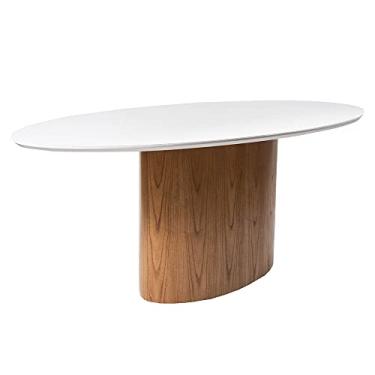 Imagem de Mesa de Jantar Oval tampo off white 200x100 CM base cinamomo LUXO