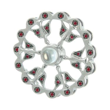 Imagem de Pingente Prata c/ Ródio Neo Crystal 6 Espirito Santo com Zircônias Vermelhas 30mm com Oração