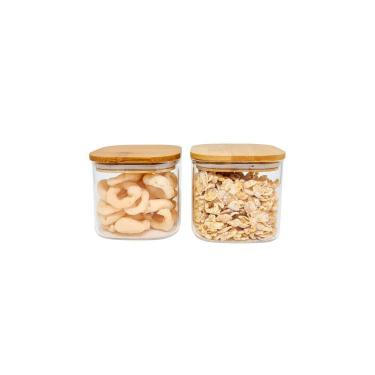 Imagem de Potes De Mantimentos Quad 600Ml C/ Tampa Bambu - 2 Pçs