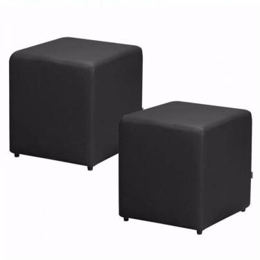 Imagem de 02 Puffs Quadrado Corino Preto