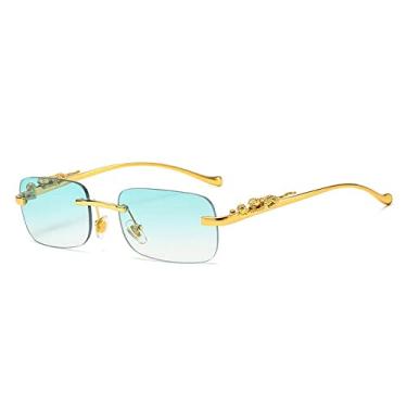 Imagem de Fashion Vintage Rimless Square Sunglasses Women Men Luxury Popular Travel Driving Leopard Head Small Sun Glasses,Gradient Green,china
