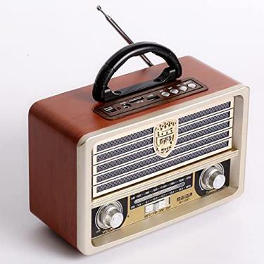 Imagem de HIOD Rádio Retrô Portátil de Madeira Sem Fio Bluetooth HIFI Alto-falante Estéreo AM FM Receptor de Rádio Player USB TF Cartão AUX MP3 Estilo Clássico, Marrom
