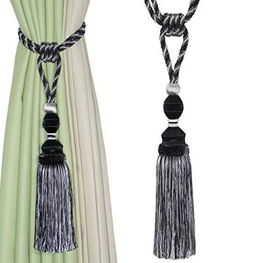 Imagem de 1 peça cortina de borla bola pendurada tieback borlas grandes suporte para cortinas penduradas fivela corda de quarto acessórios, preto, 1 peça